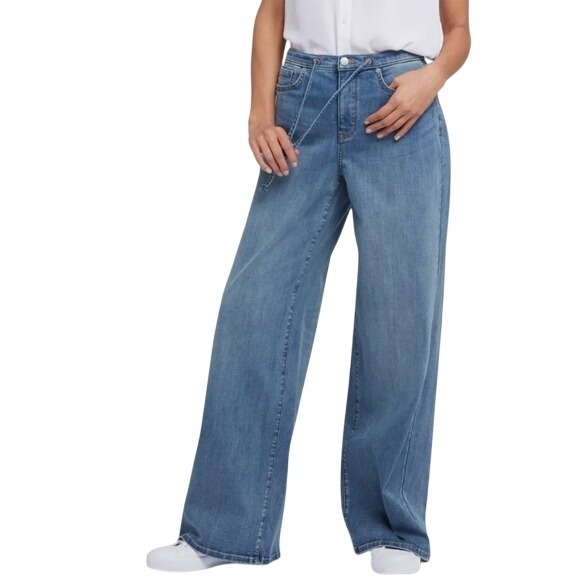 NYDJ Denim - NYDJ Jeans Wide Leg Cindi Cool Embrace Drawstring High Rise Majorca Bay‎ Sz 4